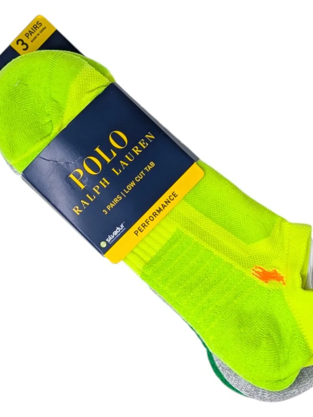 Polo Ralph Lauren Performance Socks 3 Pair Pack Low Cut Tab XL 12-17 Neon White